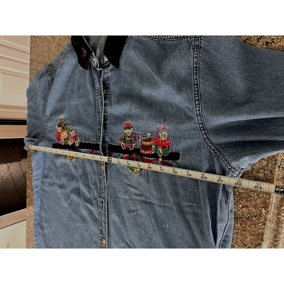 Bobbie Bobbie brooks Christmas denim embroidered long sleeves chambray‎  shirt L - Picture 6 of 11